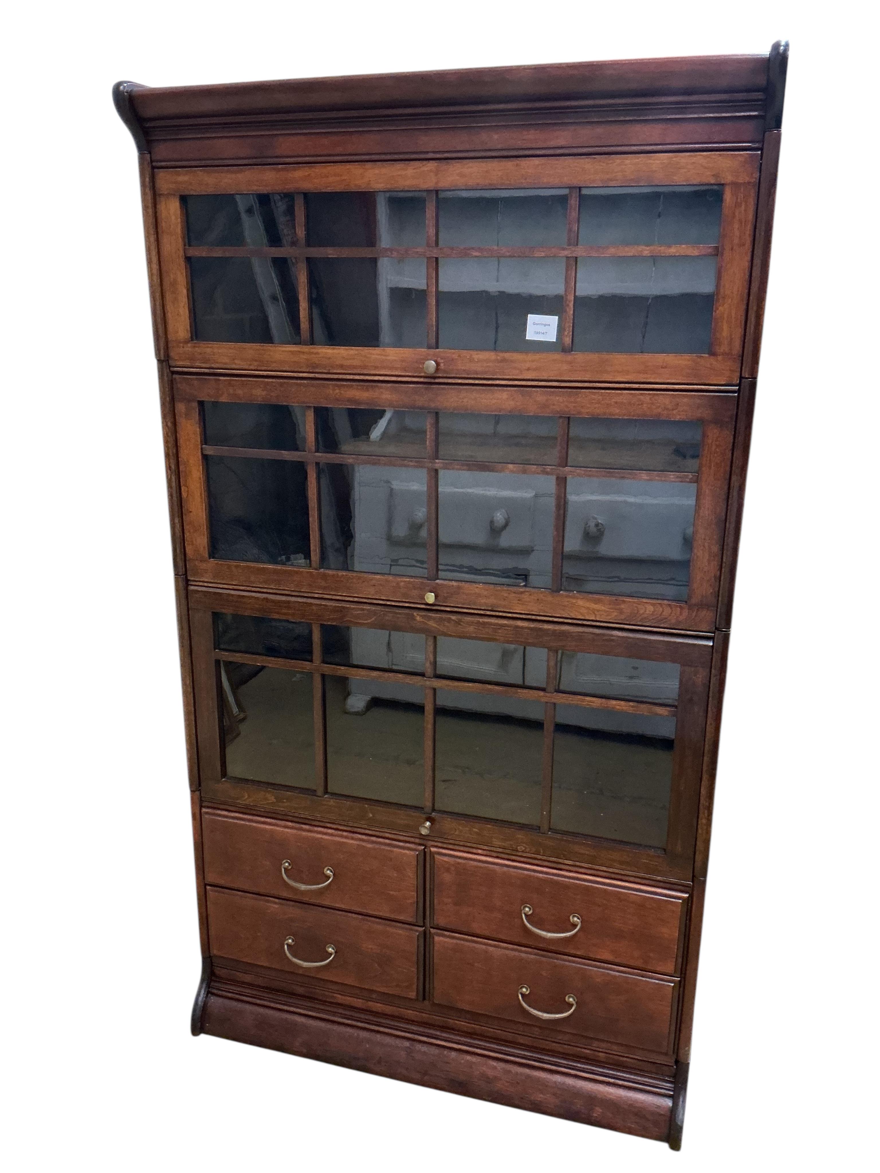 A Globe Wernicke style mahogany four section bookcase, width 87cm, depth 35cm, height 157cm